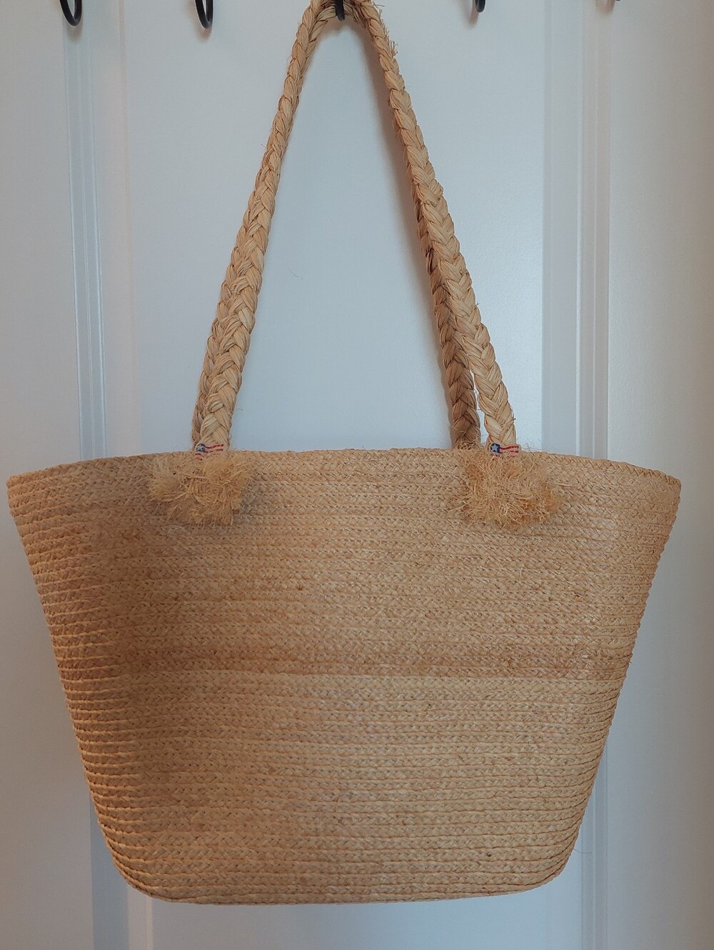 CAPPELLI STRAWORLD Patriotic Lining Woven Straw Beach Tote Shopping Bag NWT